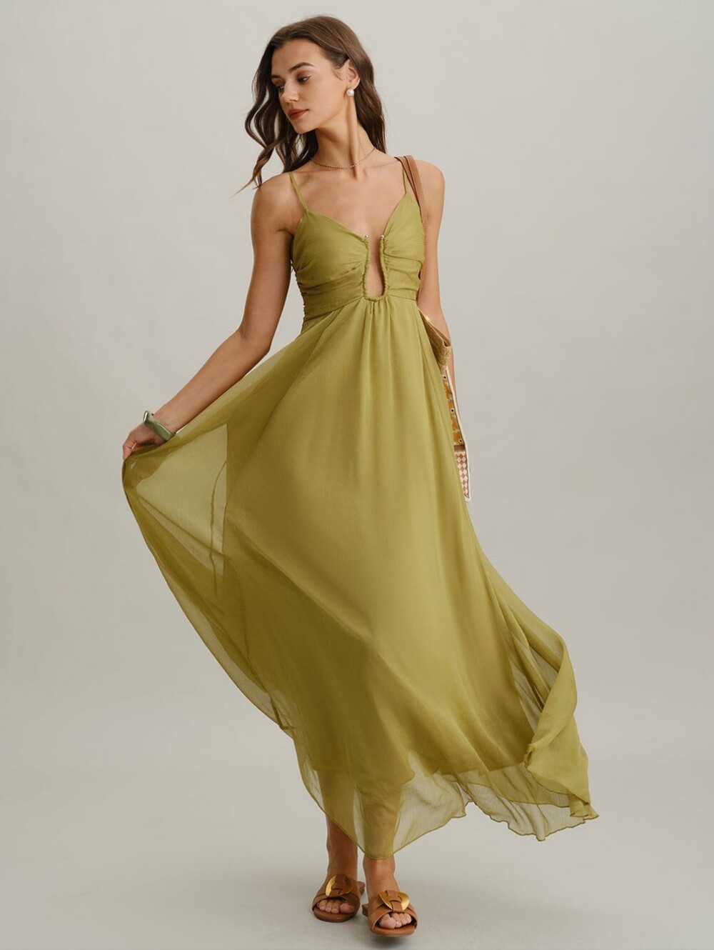 Source Unknown Olive Green Spaghetti-Strap Maxi Dress